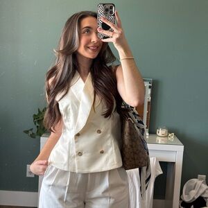 Cider Ivory Double-Breasted Sleeveless Blouse